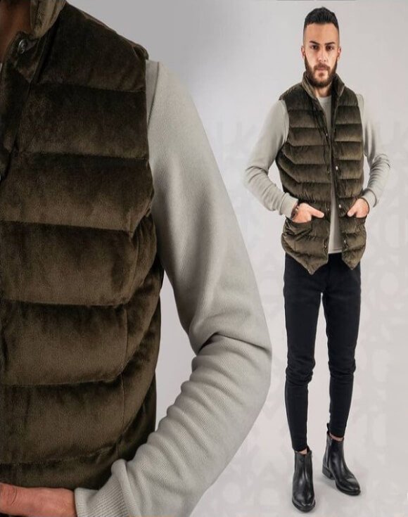 Kadife Dokulu Kahverengi Şişme Yelek