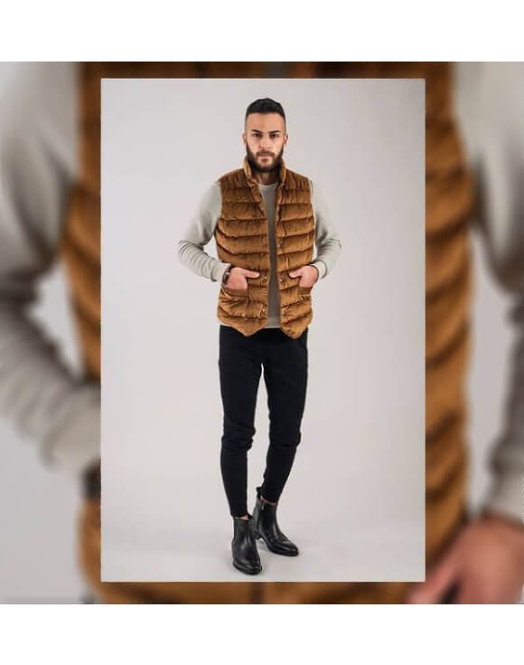 Kadife Dokulu Sarı Şişme Yelek