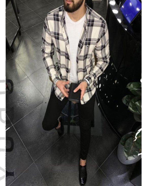 Pamuklu Ekoseli Siyah Kareli Keten Gömlek